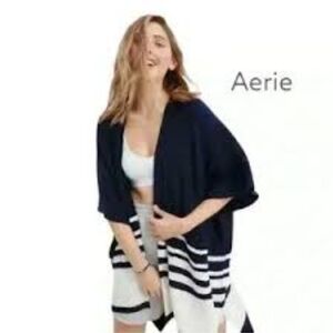 NWT Aerie Navy and White Knit Kimono Cardigan